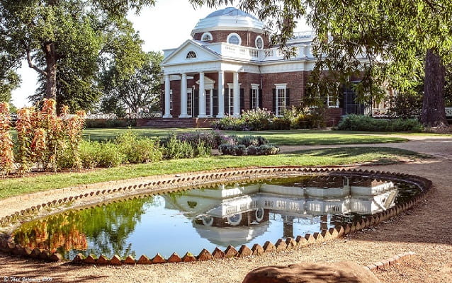 monticello reflected in a small pool