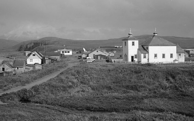 Black and white photograph of Nikolski Village, Alaska Black and white photograph of Nikolski Village, Alaska