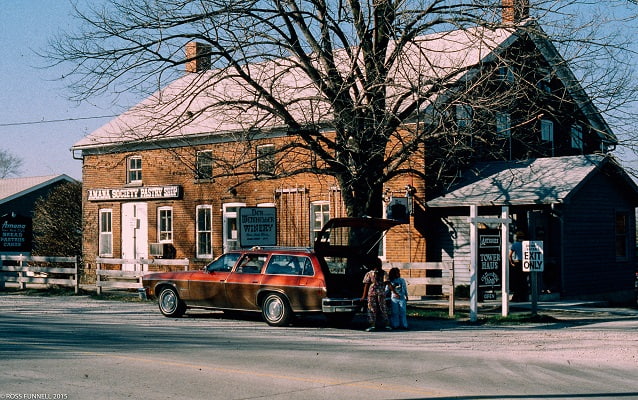 car parked in front of the Amana Society Bakery