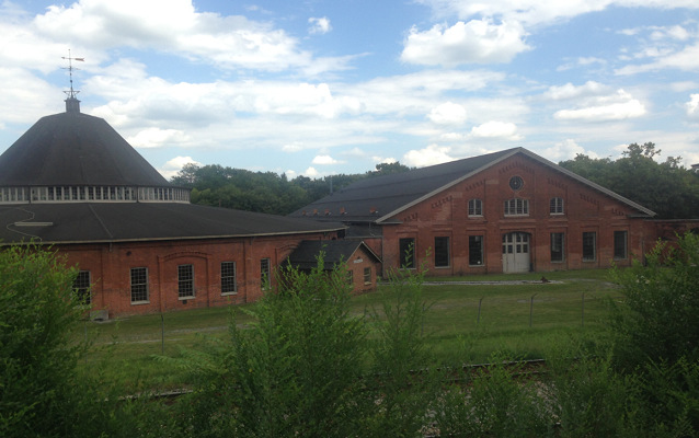 Roundhouse and brick building