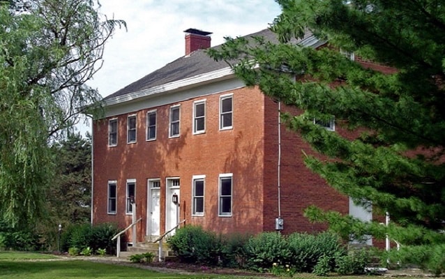 brick meeting house with two entrances