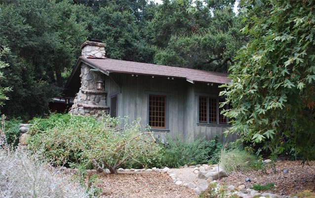 Small cabin with stone chimney