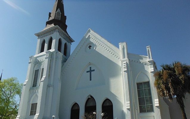 White Gothic-style church building 