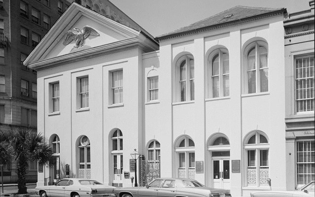 Black and white photo of the South Carolina Bank of Charleston, circa 1930s.