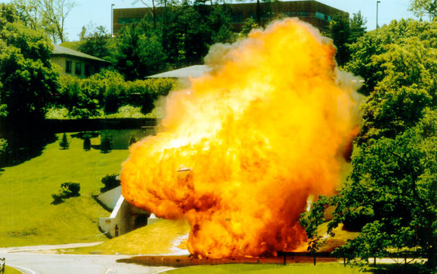 View of explosion at a mine entrance 