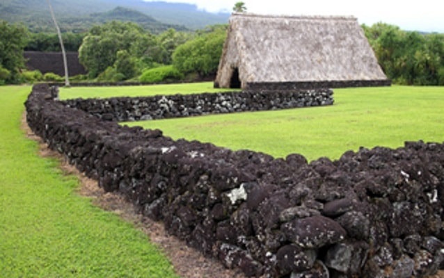 Rock wall enclosure in the gardens in front of the heiau Photograph by WalshTD, Flickr
