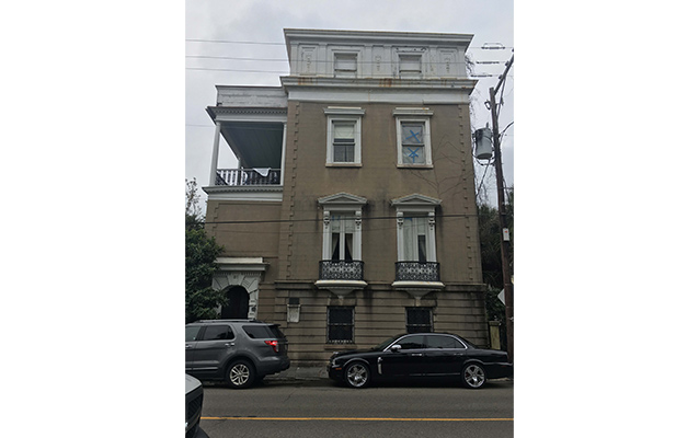 Front Façade of Sottile House. A four story brick masonry single house.