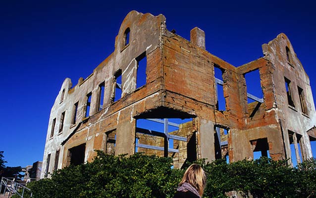alcatraz island ruins with a blue sky alcatraz island ruins with a blue sky