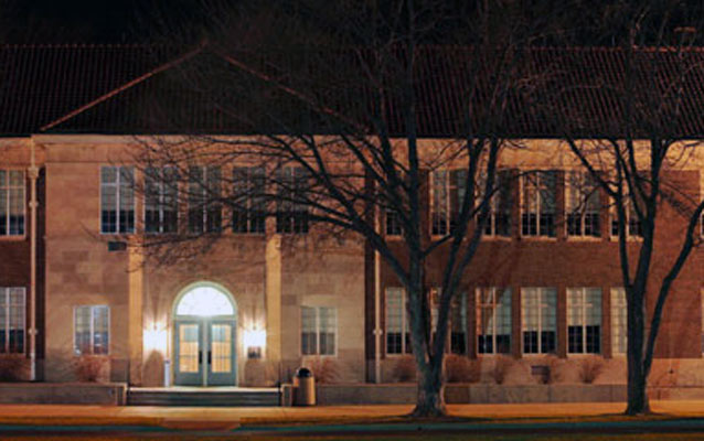Monroe Elementary School at night