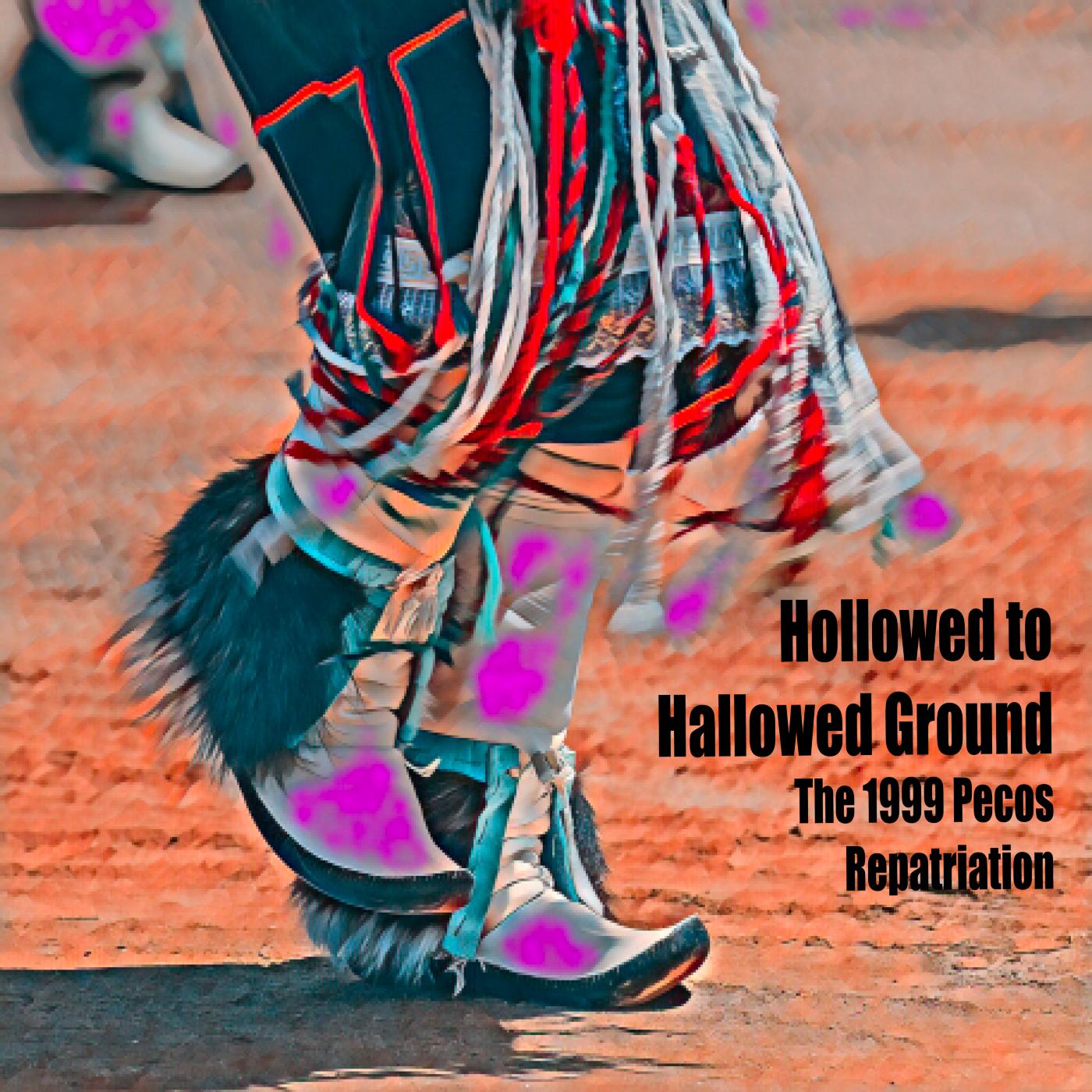 Stylized photo image of a person's dancing moccasin feet with tassels from dress bouncing.