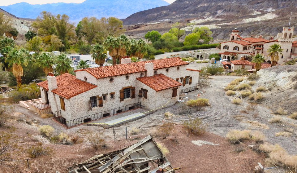 Farm buildings in small valley.