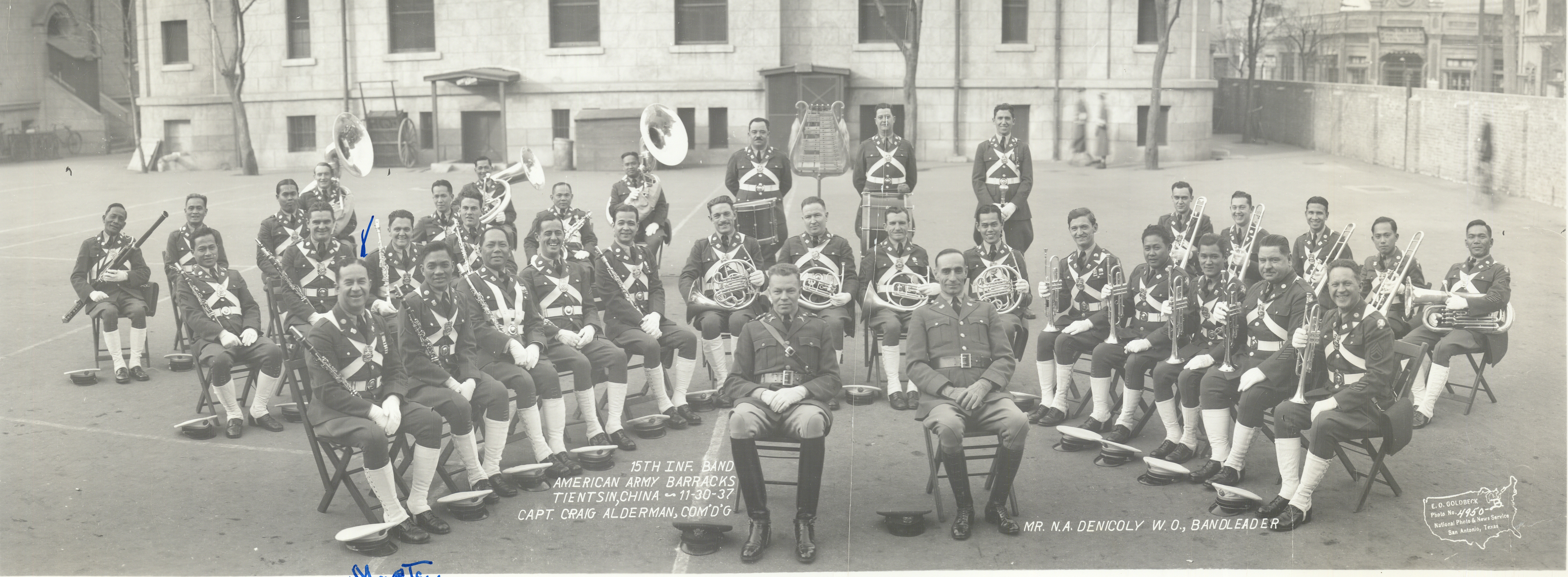 15th infantry band in Tientin China in 1937 with their hats on.