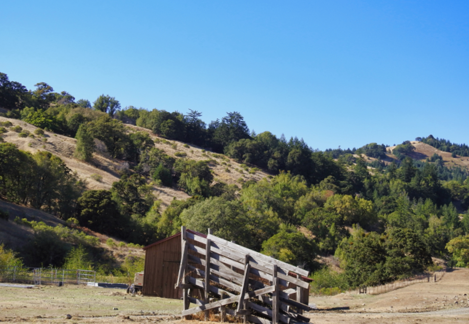Old cars with oil derrick and hills