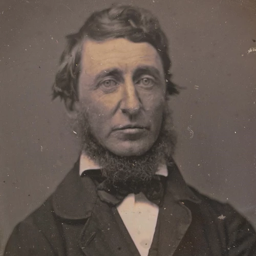 A black and white photograph of Henry David Thoreau