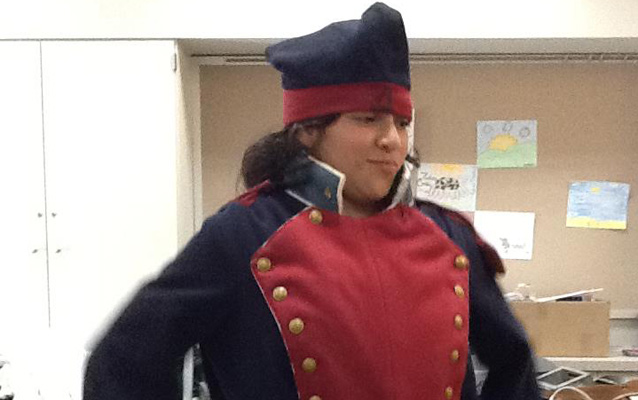 Cadette Girl Scout wearing a replica Mexican Infantry uniform.