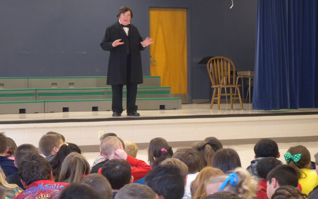 Andrew Johnson living history performer speaks to school children