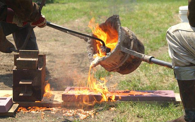 An outdoor Iron Pour underway at Saugus Iron Works National Historic Site