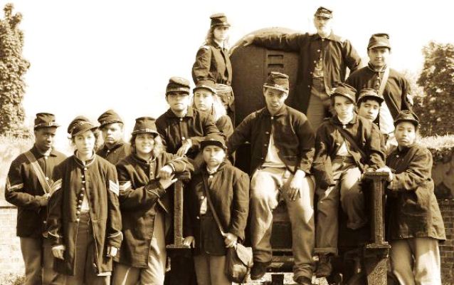 Members of the 14th Rhode Island Heavy Artillery Regiment at the end of a long weekend.