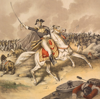 General Andrew Jackson on a white horse, victorious at the Battle of New Orleans