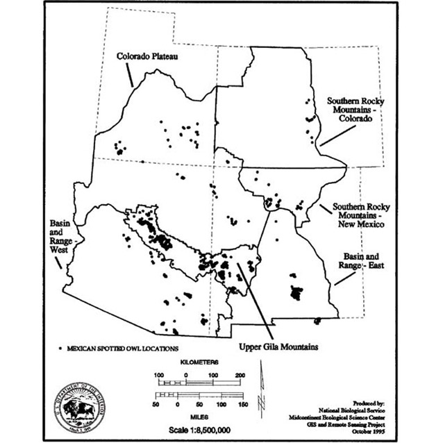 Distribution of the Mexican spotted owl in Arizona, Colorado, New Mexico and Nevada Distribution of the Mexican spotted owl in Arizona, Colorado, New Mexico and Nevada