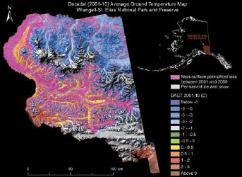 A pink and blue map of Alaska