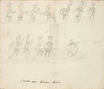 Sketches of Odawa warriors preparing for battle