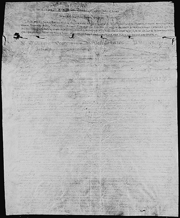 Front page from Treaty of Greenville, text smudged and illegible 