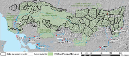 a map of northwestern alaska with park units marked