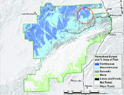 a tiny map of denali with color shading to show permafrost