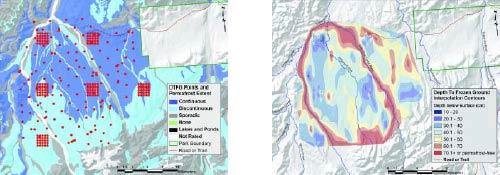 two tiny images of colors overlaid on a topographic map