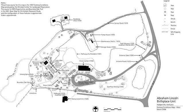 Site plan drawing of the Abraham Lincoln Birthplace Memorial Landscape