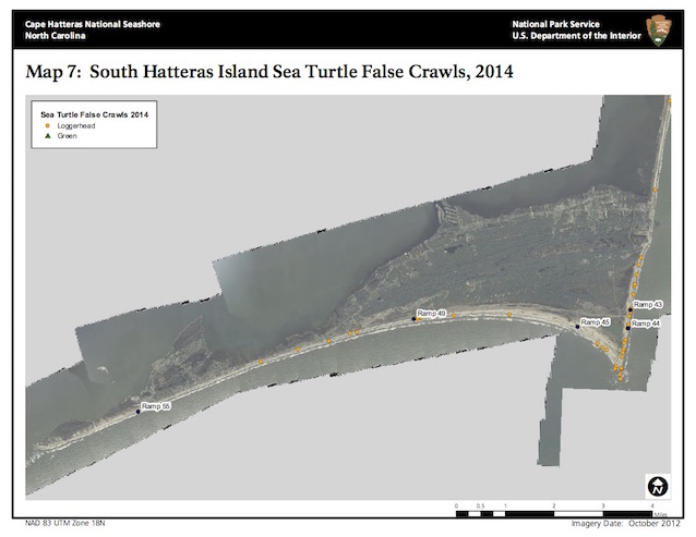Map 7: South Hatteras Island Sea Turtle False Crawls, 2014