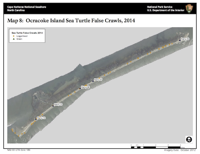 Map 8: Ocracoke Island Sea Turtle False Crawls, 2014 Map 8: Ocracoke Island Sea Turtle False Crawls, 2014
