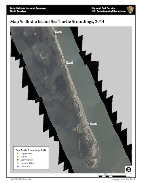 Map 9: Bodie Island Sea Turtle Strandings, 2014