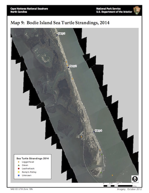 Map 9: Bodie Island Sea Turtle Strandings, 2014 Map 9: Bodie Island Sea Turtle Strandings, 2014