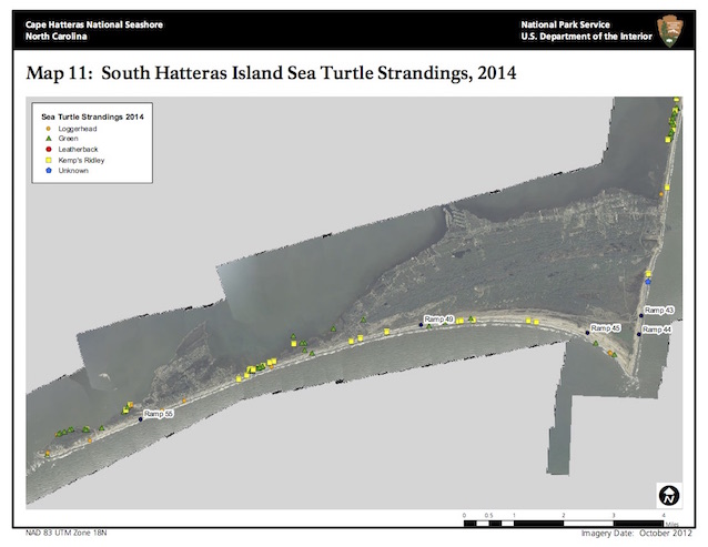 Map 11: South Hatteras Island Sea Turtle Strandings, 2014