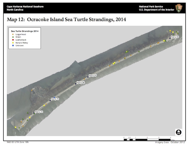Map 12: Ocracoke Island Sea Turtle Strandings, 2014