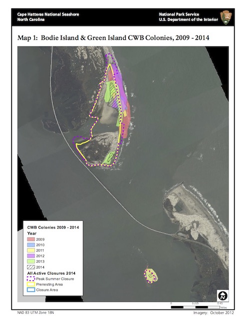 Map 1: Bodie Island & Green Island CWB Colonies, 2009 - 2014 Map 1: Bodie Island & Green Island CWB Colonies, 2009 - 2014