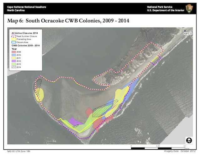 Map 6: South Ocracoke CWB Colonies, 2009 - 2014 Map 6: South Ocracoke CWB Colonies, 2009 - 2014