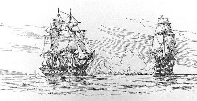 One sailing ship fires on another. HMS Leopard (right) fires upon the USS Chesapeake One sailing ship fires on another. HMS Leopard (right) fires upon the USS Chesapeake