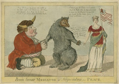 Bear ties to negotiates between John Bull and Columbia Bear ties to negotiates between John Bull and Columbia