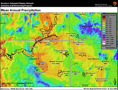 Mean annual precipitation, 1961-1990, for the SCPN.