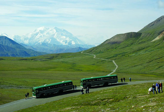 two green buses parked on a grassy hill with people standing around taking photos two green buses parked on a grassy hill with people standing around taking photos