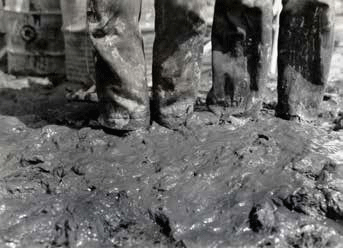 closeup of the feet of men standing in mud closeup of the feet of men standing in mud