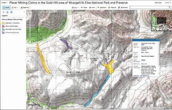 screenshot of a map with yellow polygons indicating mining claims