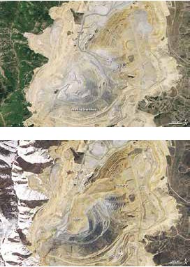 satellite view of a large open pit mine