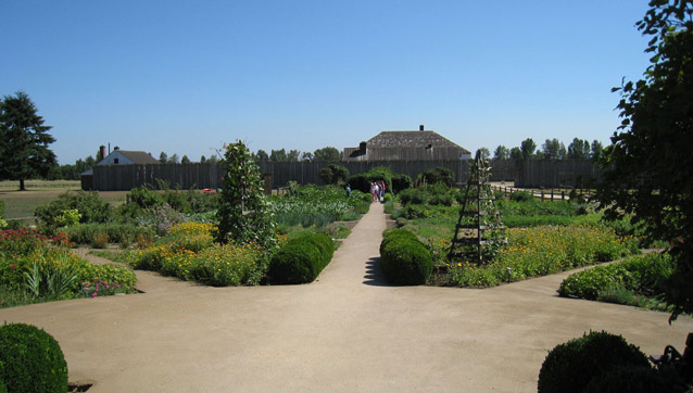 Symmetrical paths divide garden beds just beside the fort stockade (2009)