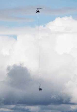 helicopter flying with a load on a line underneath it