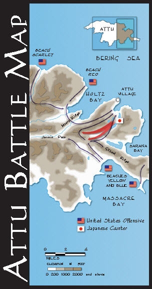 Map showing troup movements at Attu. Map showing troup movements at Attu.