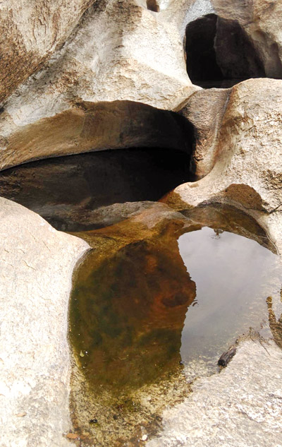 Pools of water filling depressions carved in rock